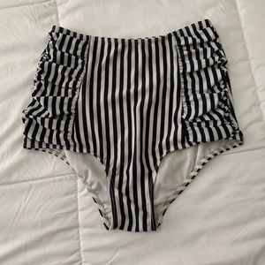 Black and white stripe, high waist swim bottoms.